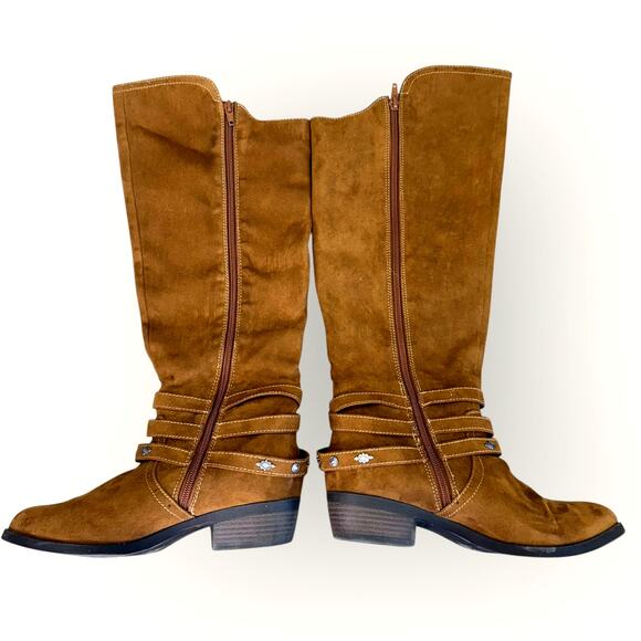 Mudd Womens Faux Suede Sofie Knee High Riding Boots Size 8M Brown Western Boho - Picture 2 of 9